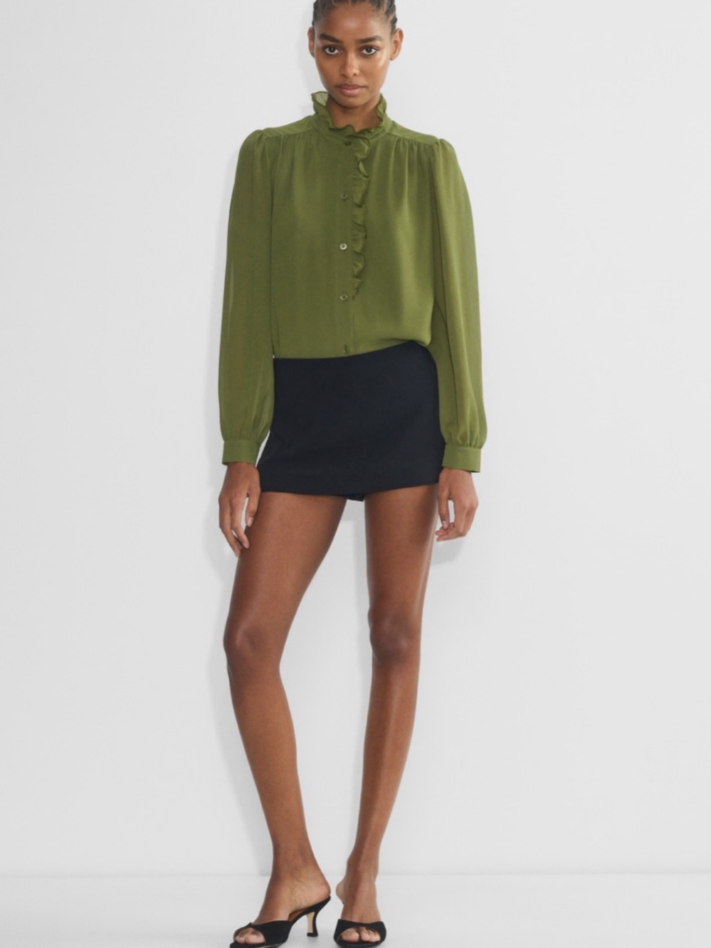 Wilfred Valentina Blouse Ruffle Collar Green Size Medium